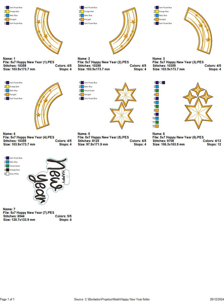 Happy New Year  garland - ITH Project - Machine Embroidery Design