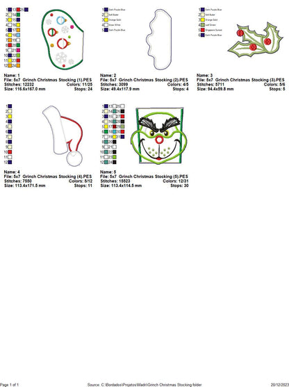 Grinch Christmas Stocking - ITH Project - Machine Embroidery Design
