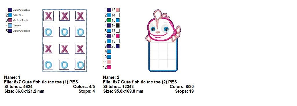 Cute Fish Tic Tac Toe Game 🐡 – ITH – Machine Embroidery Design