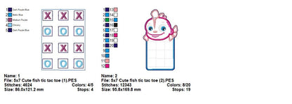 Cute Fish Tic Tac Toe Game 🐡 – ITH – Machine Embroidery Design
