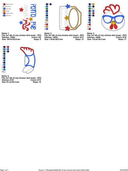 Red, White and Cluck Chicken Towel Holder – ITH Project – Machine Embroidery Design 🐔🎇