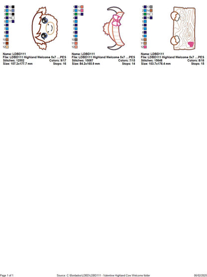 Valentine Highland Cow Welcome Sign - ITH Project - Machine Embroidery Design