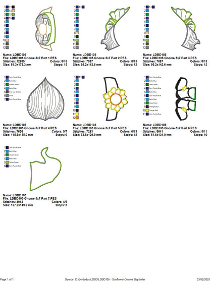 Garden Gnome Sunflower - ITH Project - Machine Embroidery Design