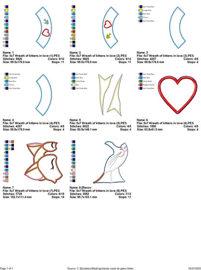 Kittens in Love Wreath - ITH Project - Machine Embroidery Design