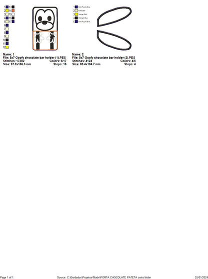 Goofy Chocolate Bar Holder - ITH Project - Machine Embroidery Design