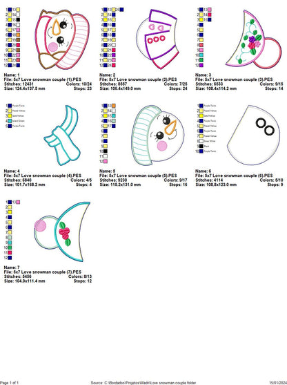 Love Snowman Couple - ITH Project - Machine Embroidery Design