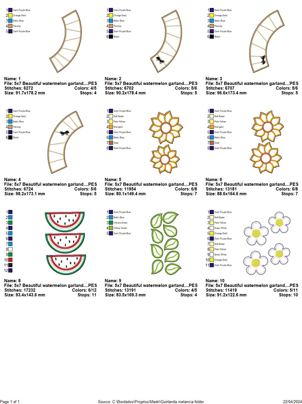 Watermelon Summer Wreath Ornament - ITH Project - Machine Embroidery Design