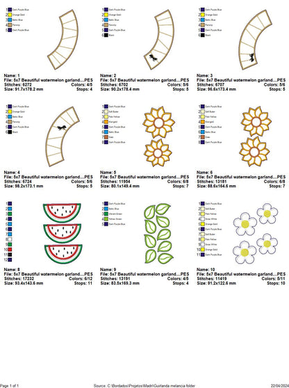 Watermelon Summer Wreath Ornament - ITH Project - Machine Embroidery Design