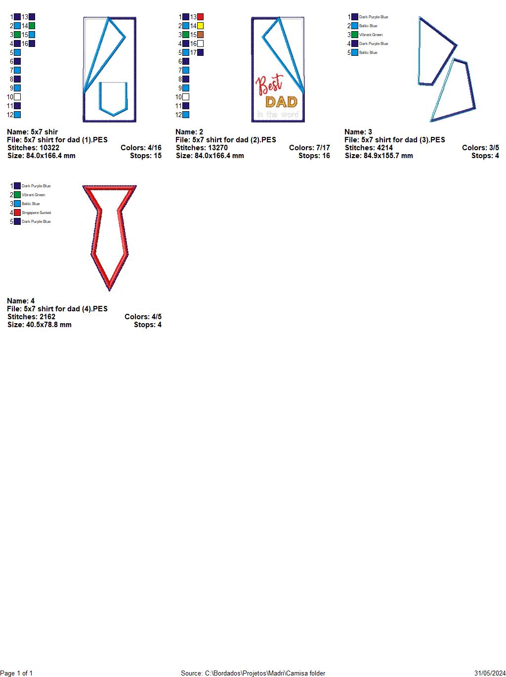 Happy Father's Shirt for dad Ornament - ITH Project - Machine Embroidery Design