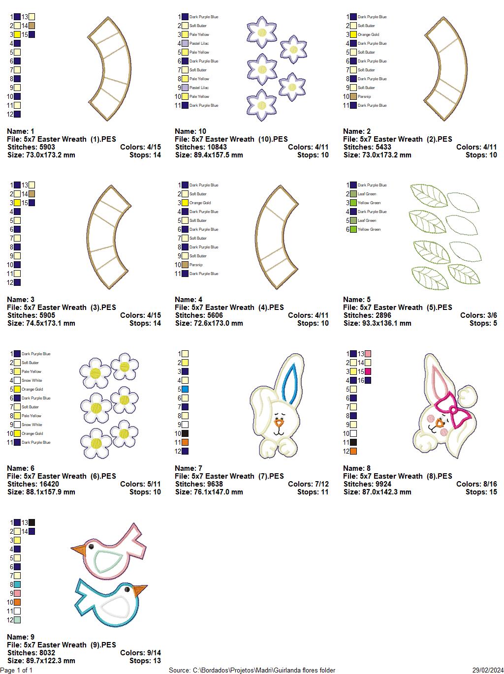 Flower garland with rabbits - ITH Project - Machine Embroidery Design