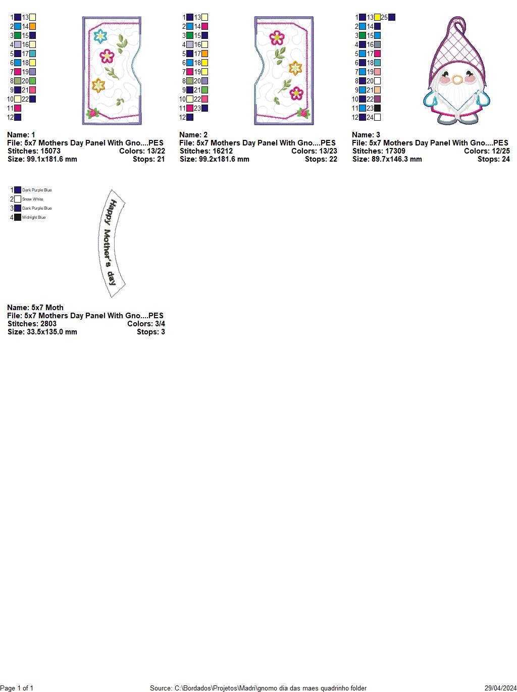 Gnome Happy Mother's Day Hanger - ITH Project - Machine Embroidery Design