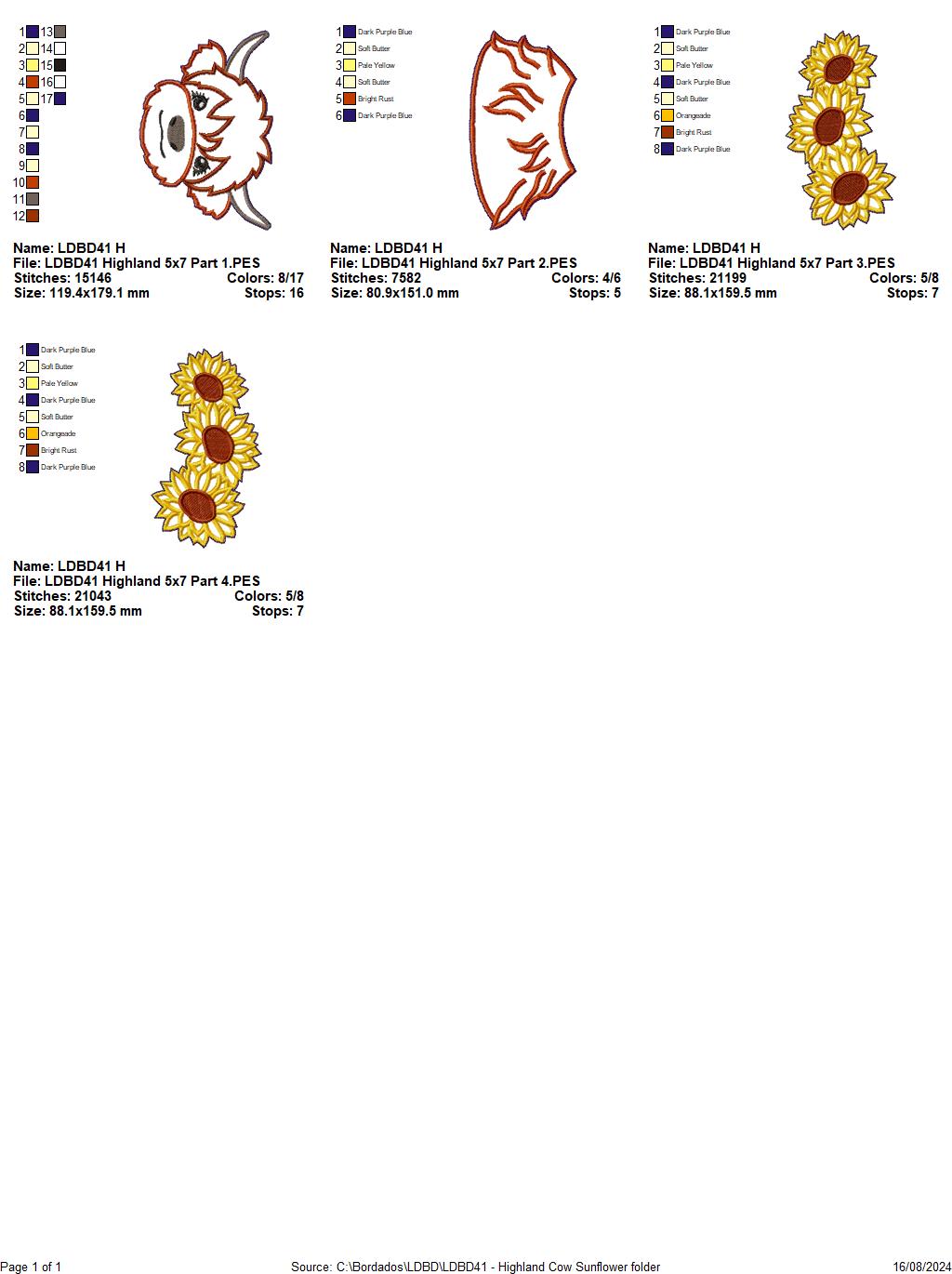 Highland Cow Sunflower Wreath - ITH Project - Machine Embroidery Design