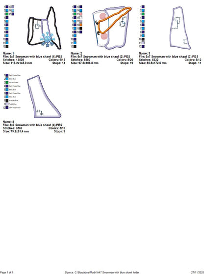 Snowman With Blue Scarf Door Hanger – ITH Project – Machine Embroidery Design
