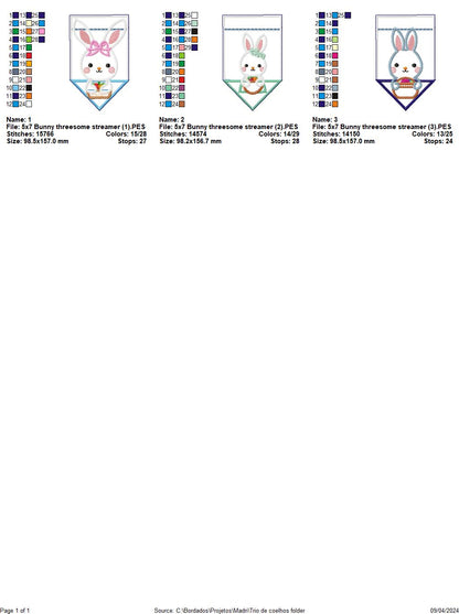 Bunny threesome streamer - ITH Project - Machine Embroidery Design