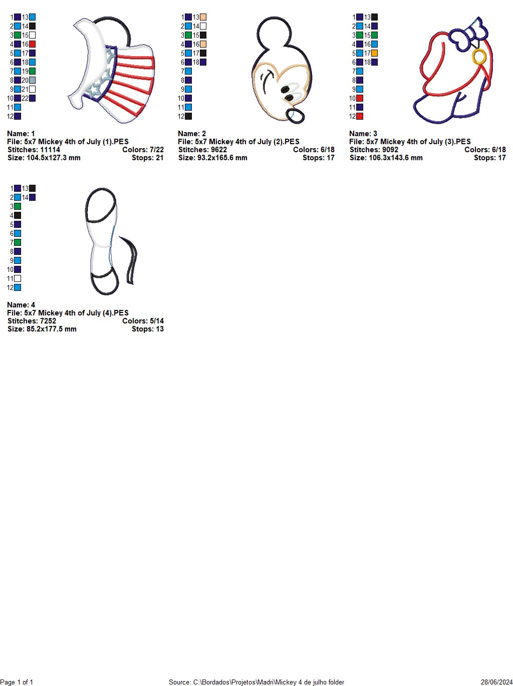 Mickey 4th of July - ITH Project - Machine Embroidery Design