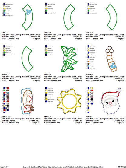 Tropical Santa Claus Christmas Wreath - ITH Project - Machine Embroidery Design