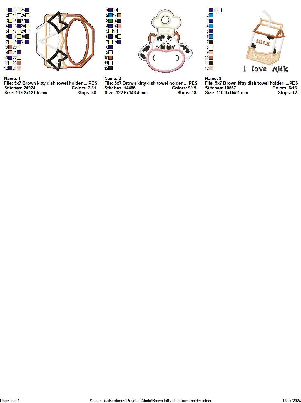 Brown Cow Dish Towel Holder  - ITH Project - Machine Embroidery Design