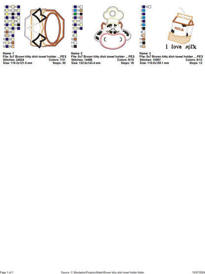 Brown Cow Dish Towel Holder  - ITH Project - Machine Embroidery Design