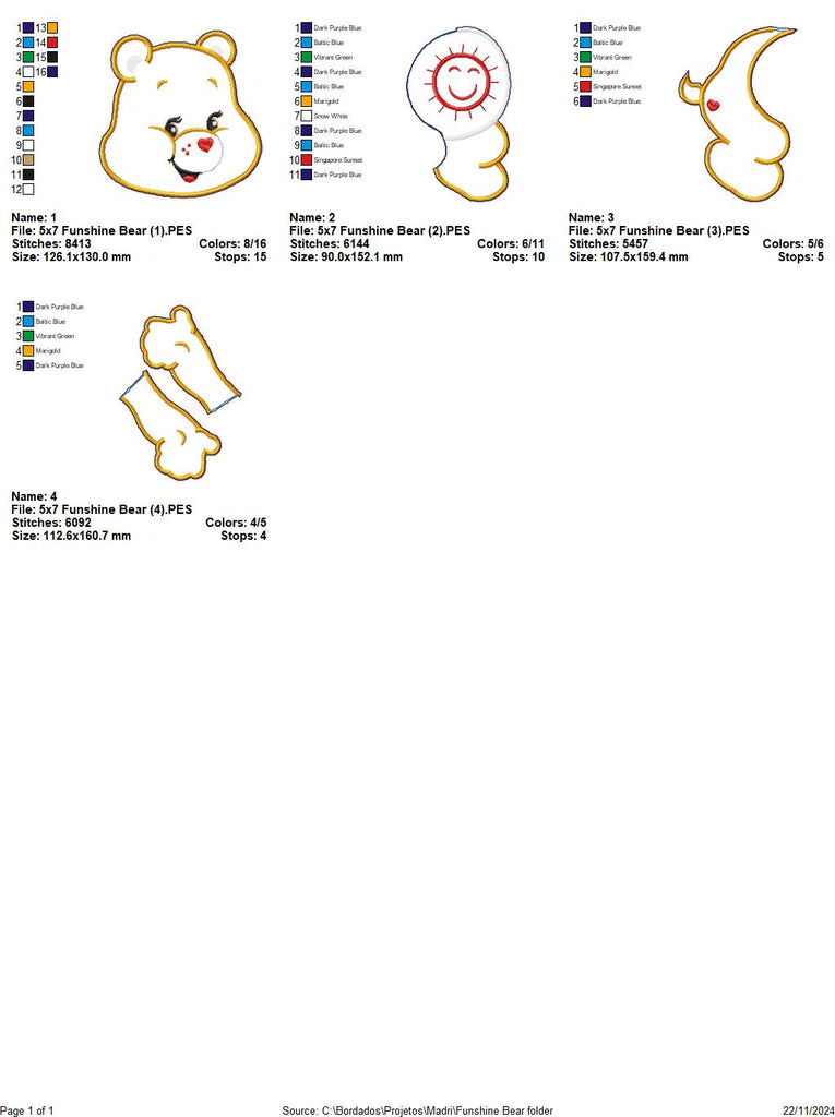 Funshine Bear Care Bears - ITH Project - Machine Embroidery Design