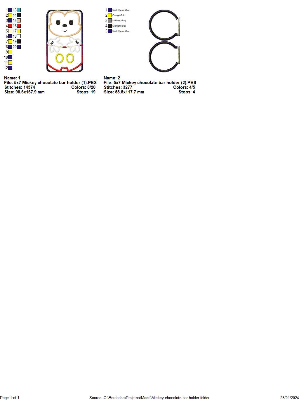 Mickey Chocolate Bar Holder - ITH Project - Machine Embroidery Design