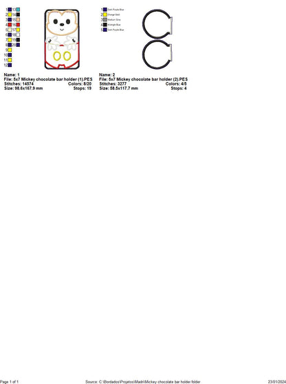 Mickey Chocolate Bar Holder - ITH Project - Machine Embroidery Design