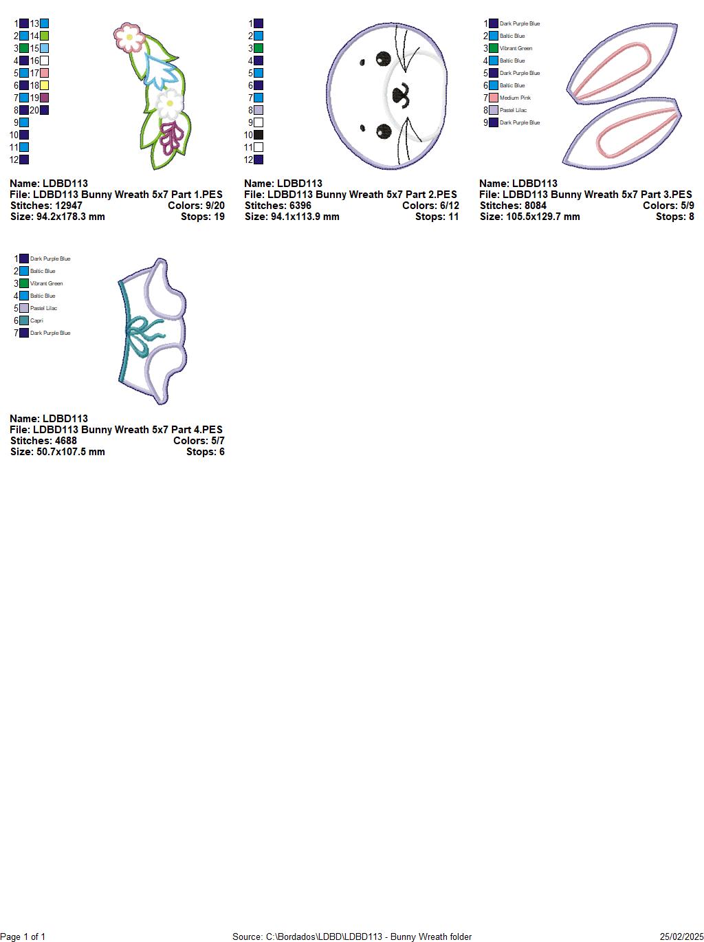 Easter Bunny Flowers Wreath - ITH Project - Machine Embroidery Design