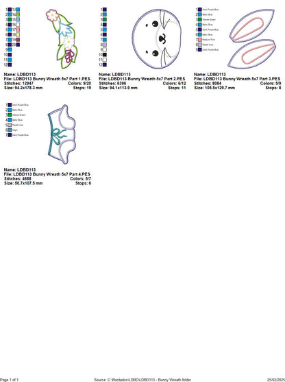 Easter Bunny Flowers Wreath - ITH Project - Machine Embroidery Design