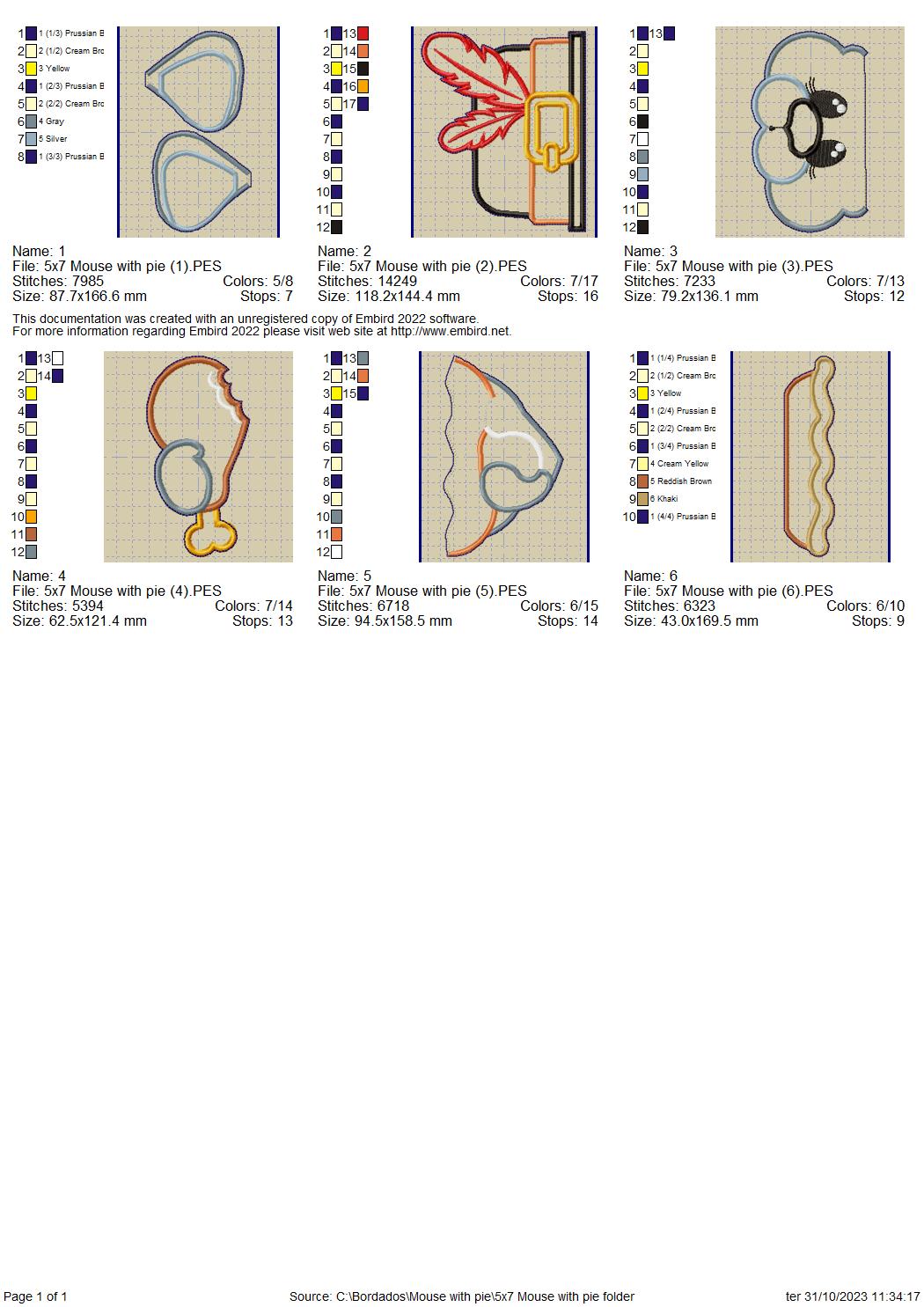 Mouse with Drumstick Thanksgiving - ITH Project - Machine Embroidery Design