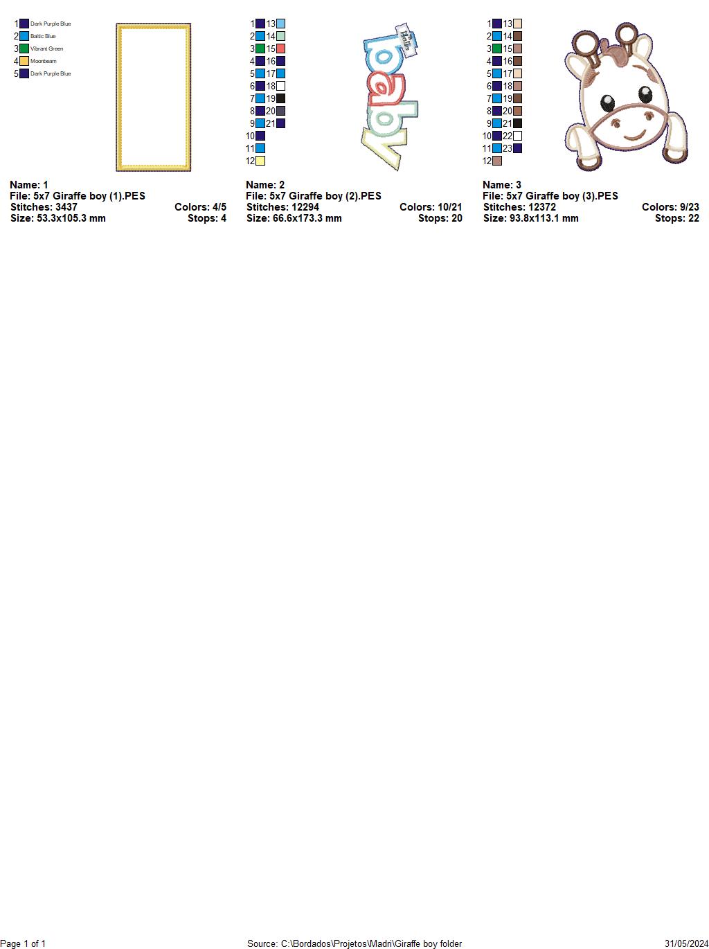 Nursery Baby Giraffe Boy - ITH Project - Machine Embroidery Design