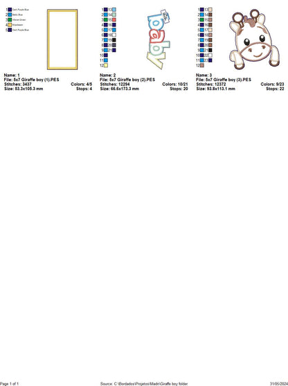 Nursery Baby Giraffe Boy - ITH Project - Machine Embroidery Design