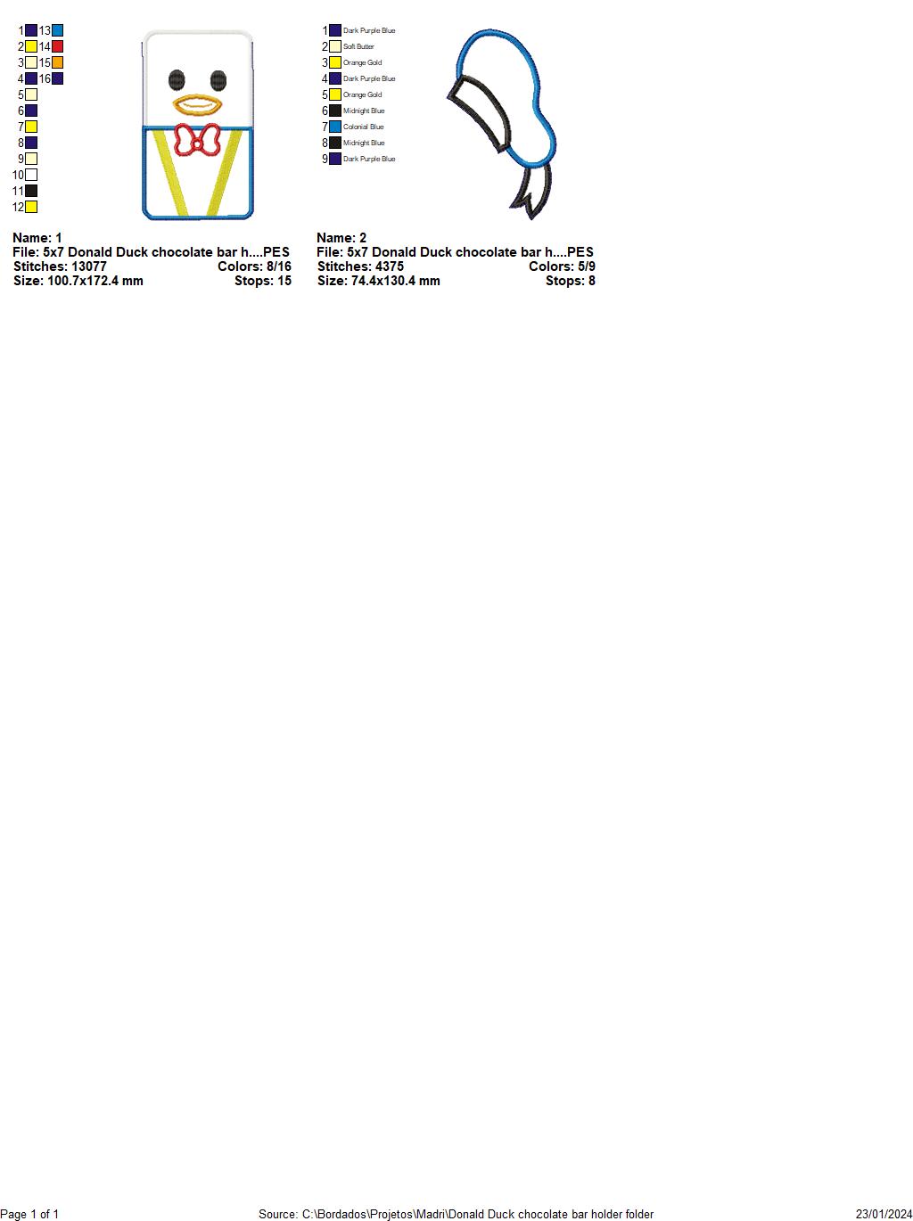 Donald Duck Chocolate Bar Holder - ITH Project - Machine Embroidery Design