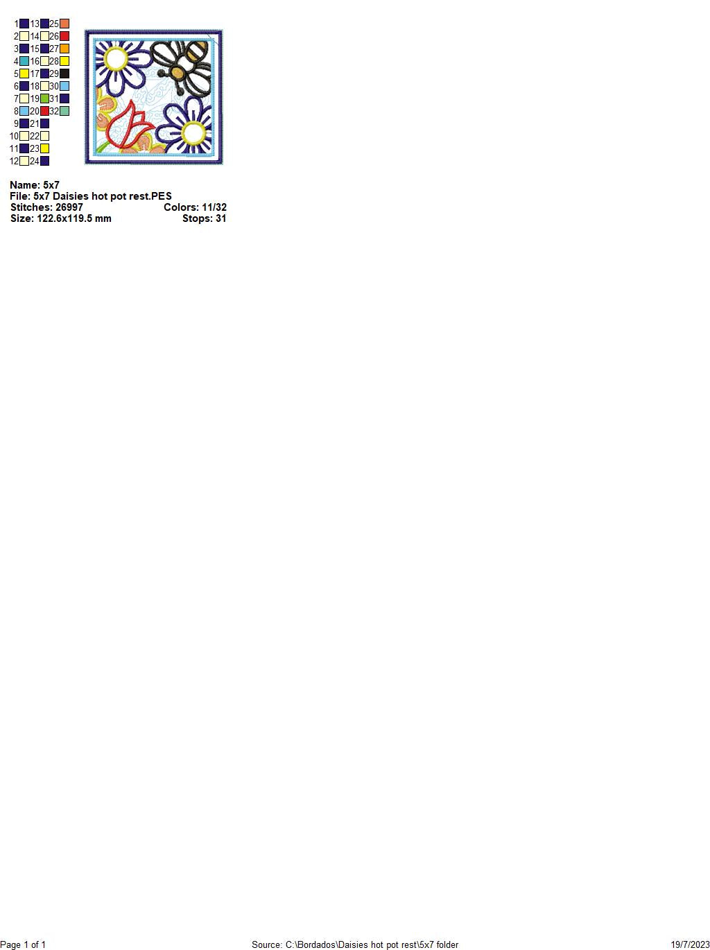 Daisies Hot Pot Rest - ITH Project - Machine Embroidery Design