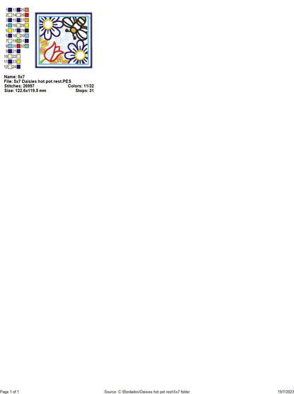 Daisies Hot Pot Rest - ITH Project - Machine Embroidery Design