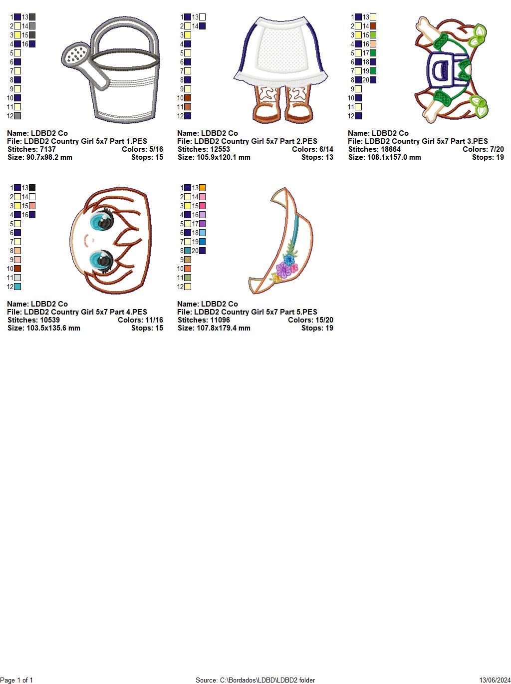 Country Girl with Watering Can - ITH Project - Machine Embroidery Design