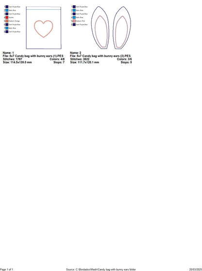 Candy bag with bunny ears   - ITH Project - Machine Embroidery Design