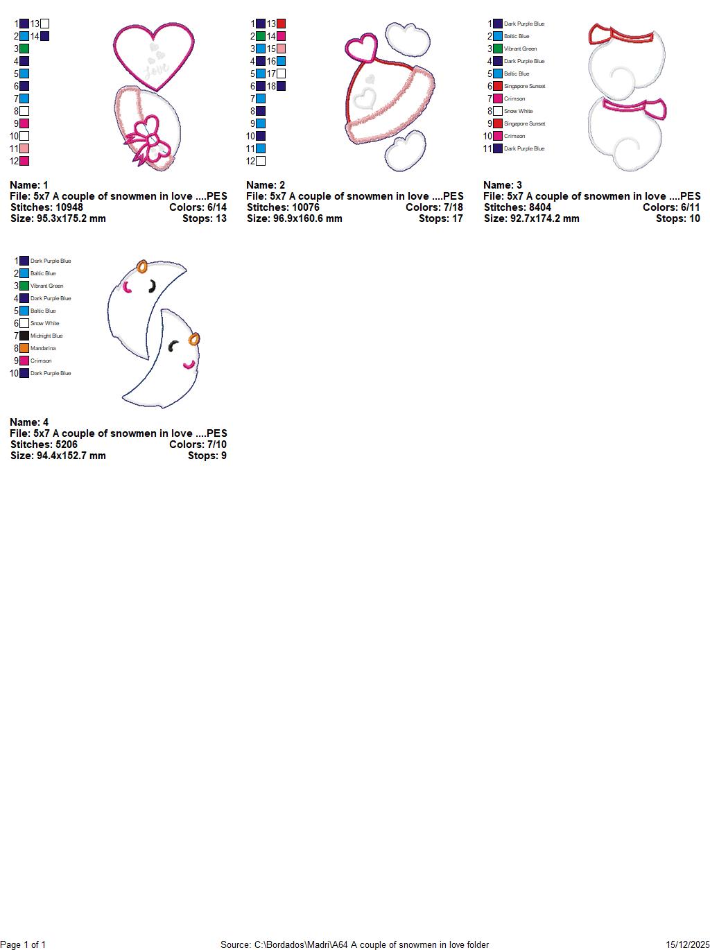 Valentines Snowman Couple Door Ornament - ITH Project - Machine Embroidery Design