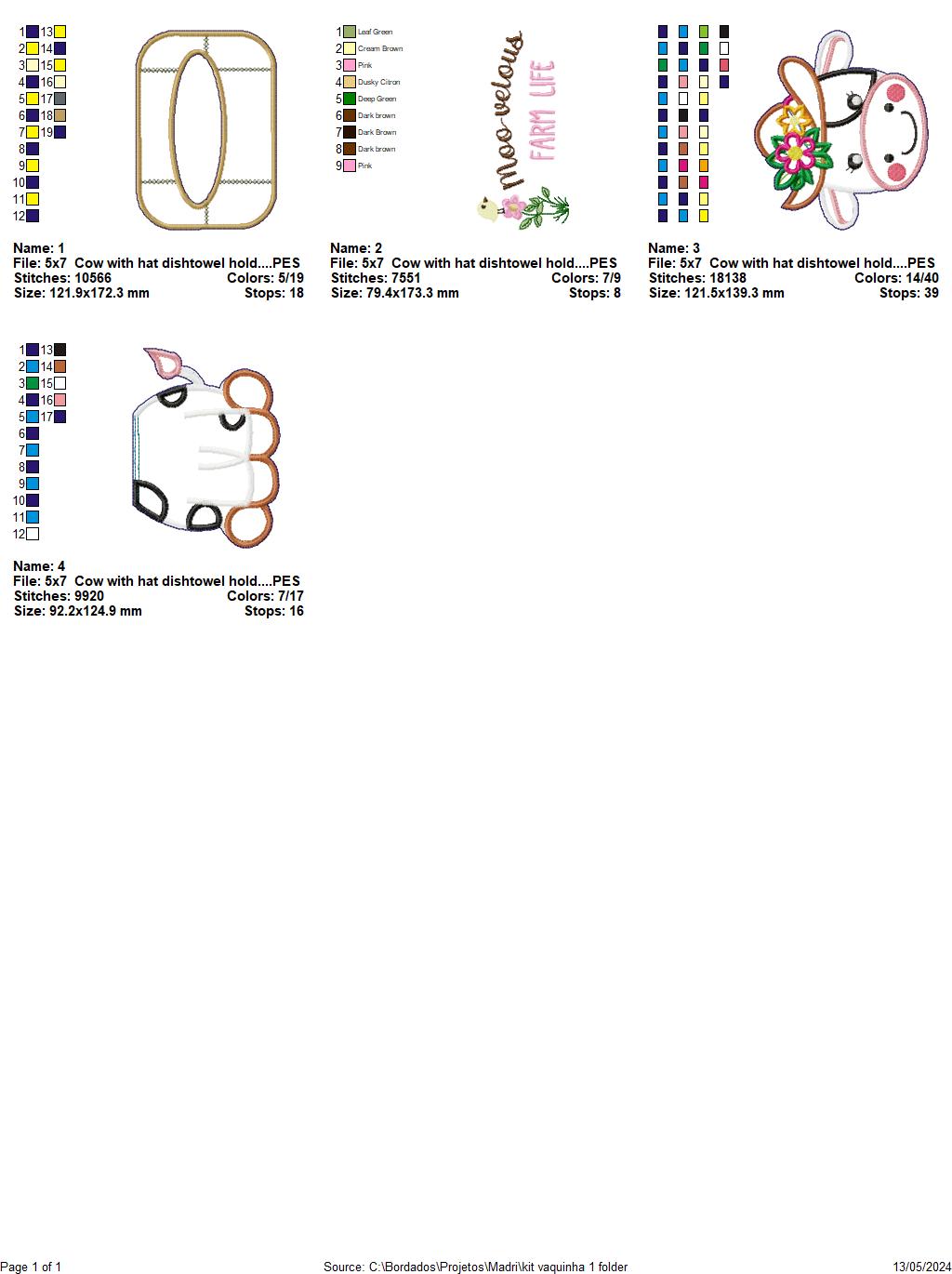 Cow Dish Towel Holder - ITH Project - Machine Embroidery Design