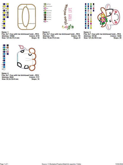 Cow Dish Towel Holder - ITH Project - Machine Embroidery Design