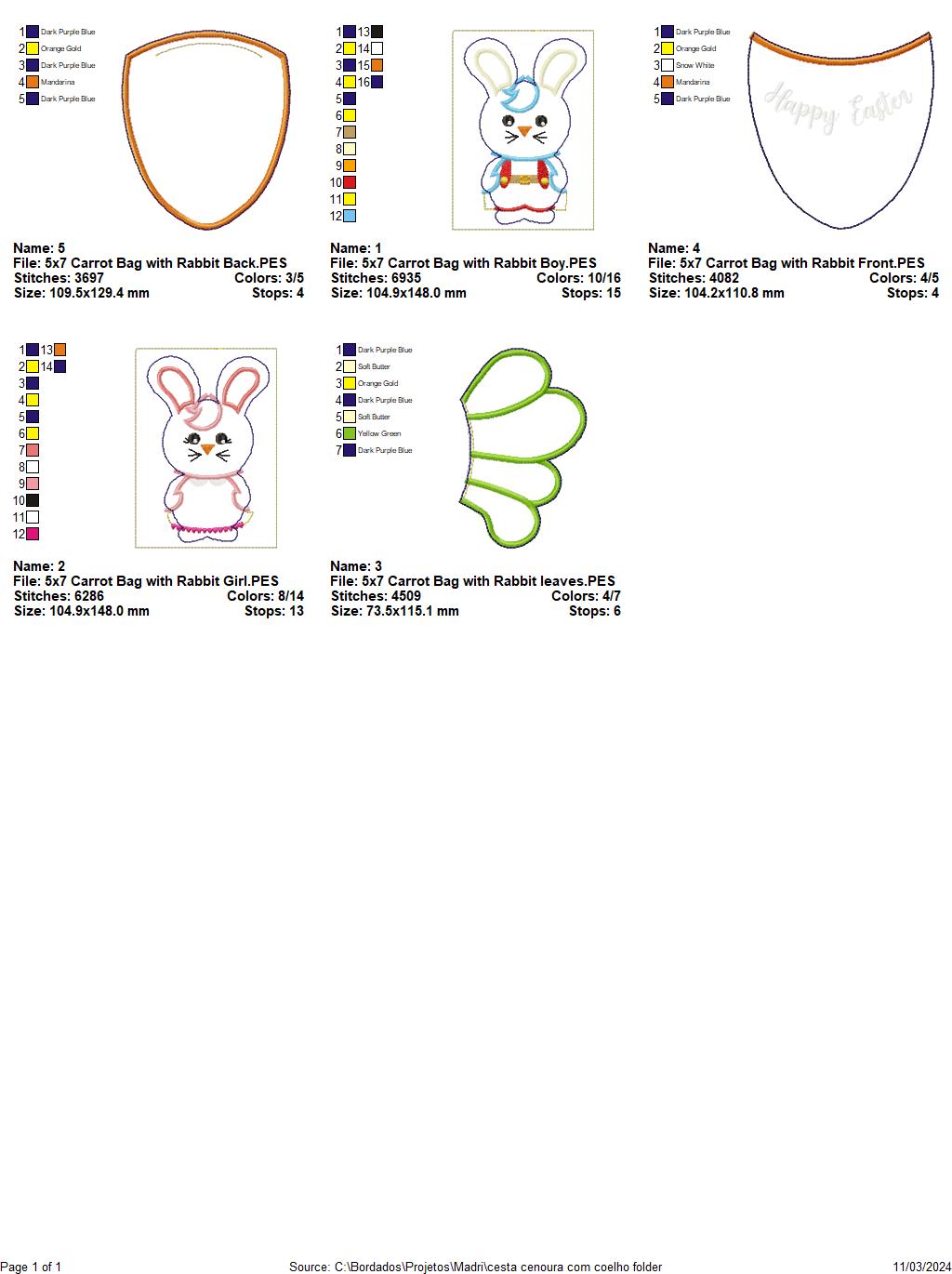 Carrot Bag with Rabbit - ITH Project - Machine Embroidery Design