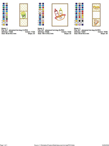 Placemat hot dog - ITH Project - Machine Embroidery Design
