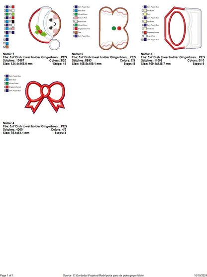 Gingerbread Dish Towel Holder  - ITH Project - Machine Embroidery Design