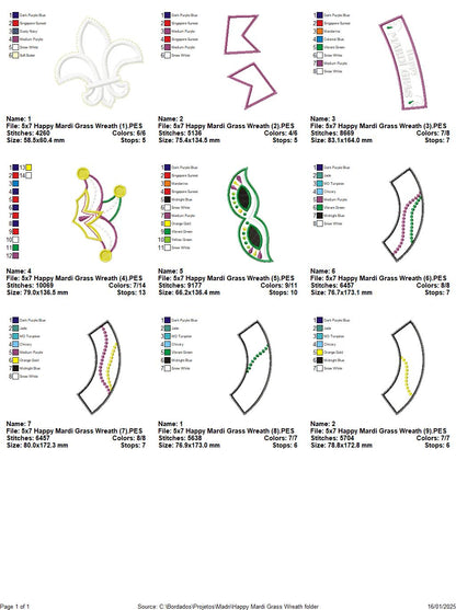 Mardi Gras Wreath - ITH Project - Machine Embroidery Design