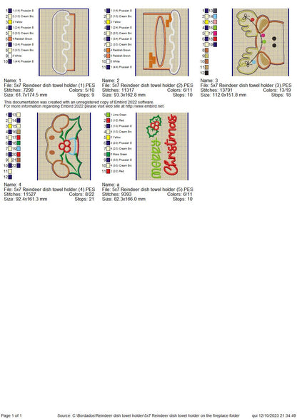 Reindeer dish towel holder - ITH Project - Machine Embroidery Design