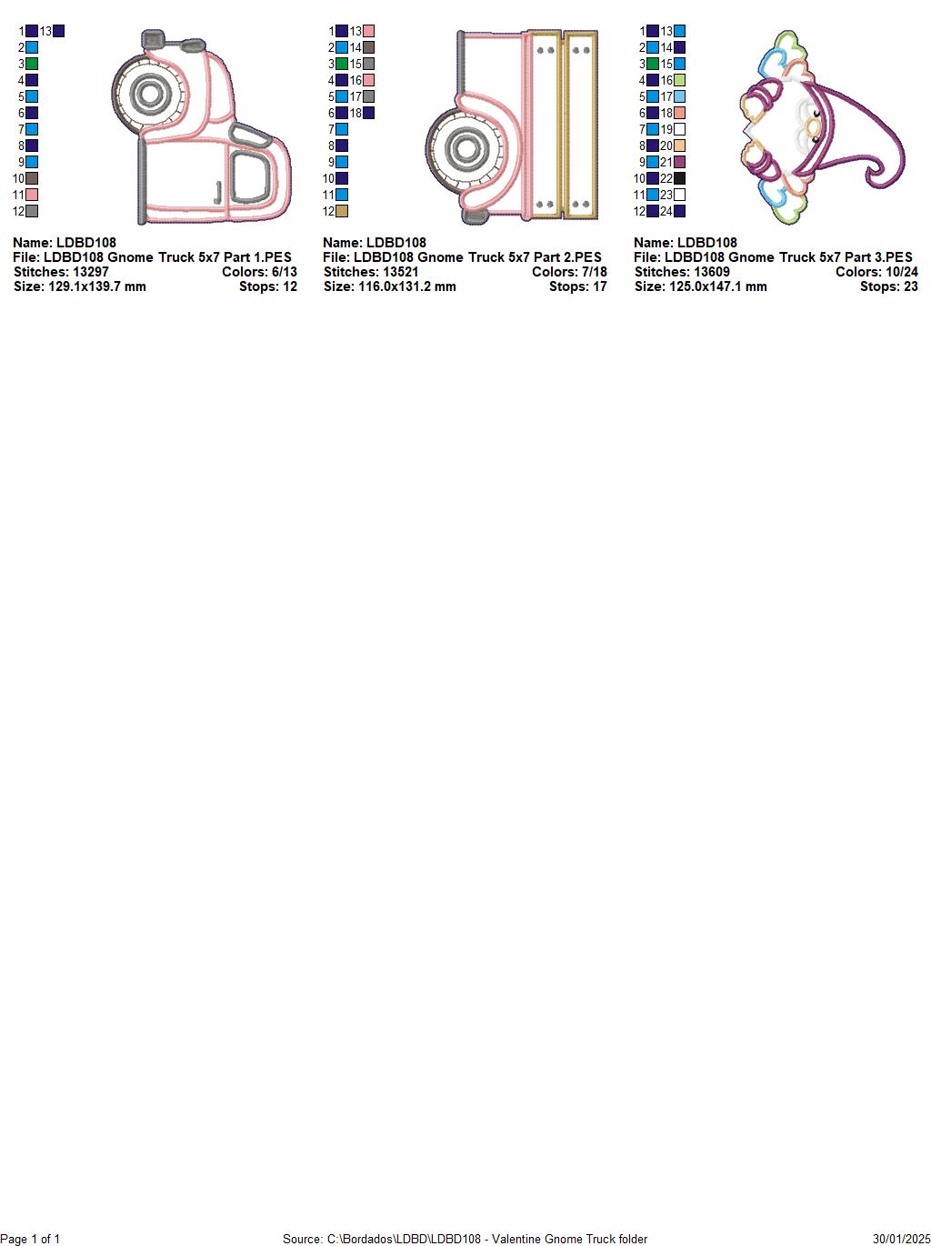 Valentine's Gnome Truck - ITH Project - Machine Embroidery Design