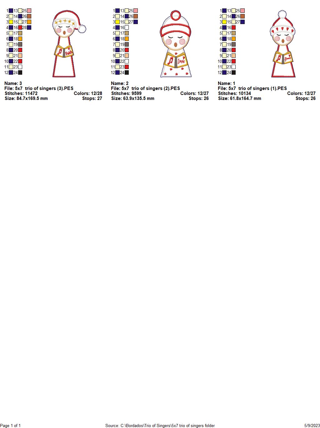 Trio of Christmas Singers - ITH Project - Machine Embroidery Design