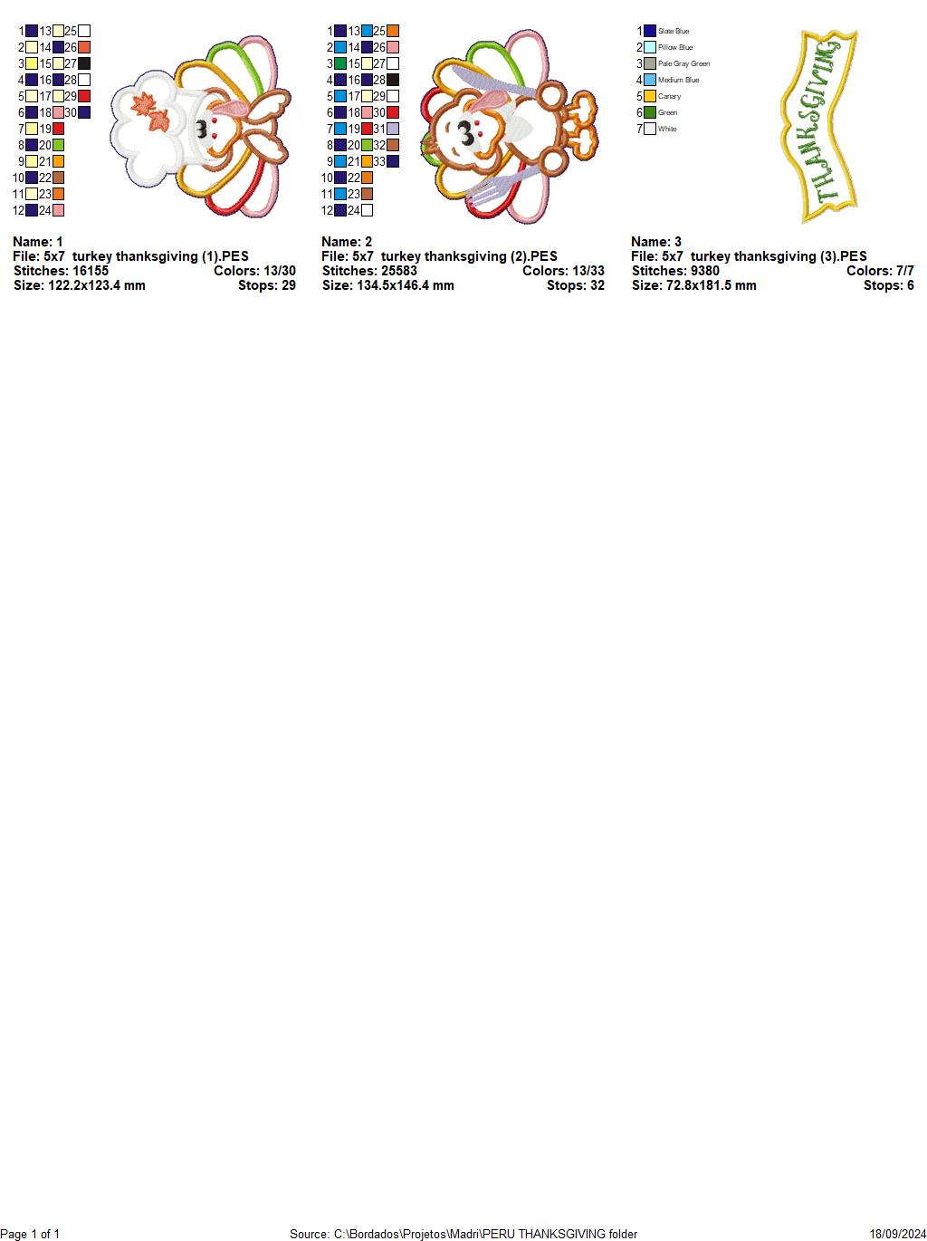 Thanksgiving Turkey - ITH Project - Machine Embroidery Design