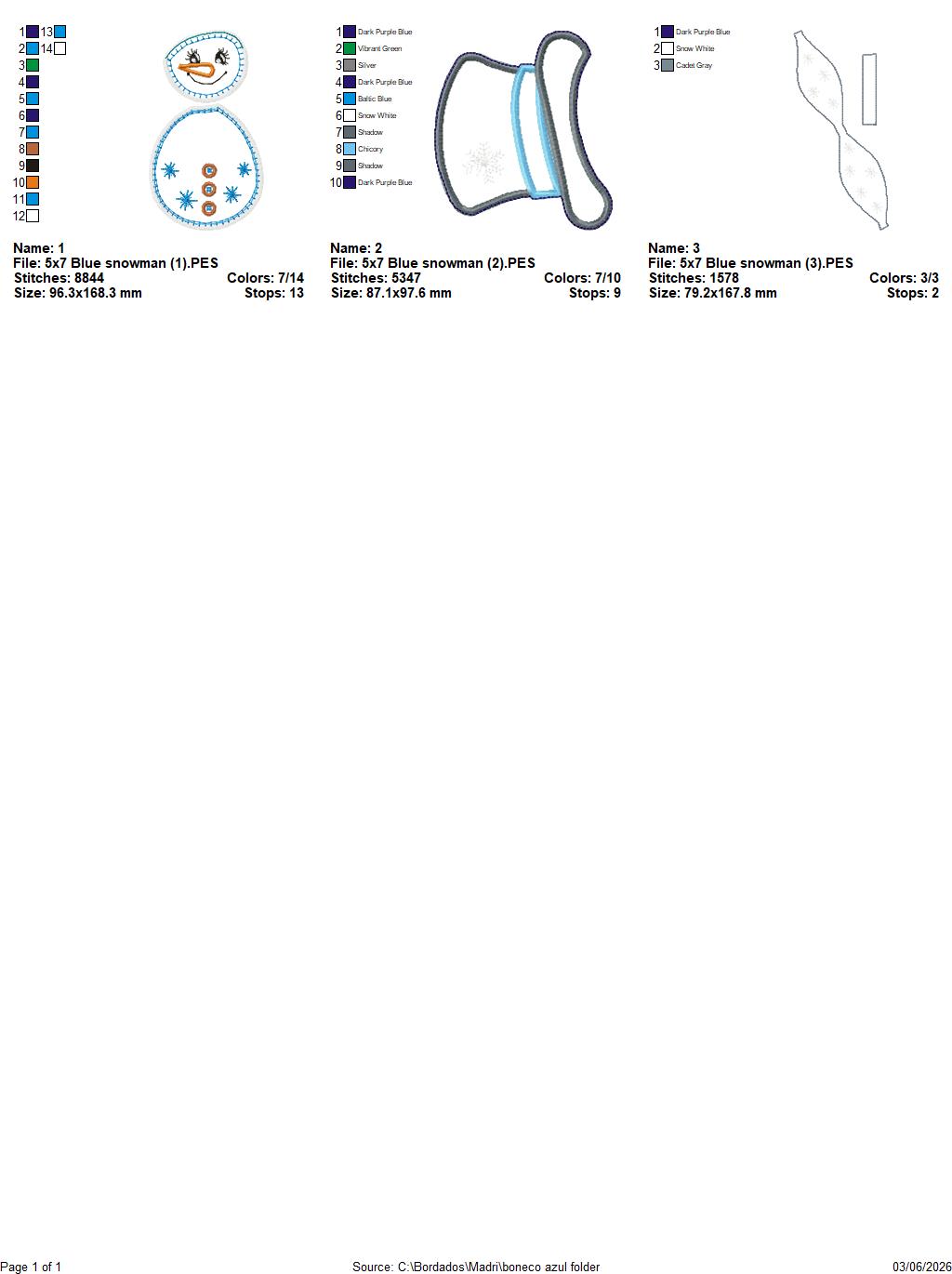 Blue Snowman – ITH Project – Machine Embroidery Design