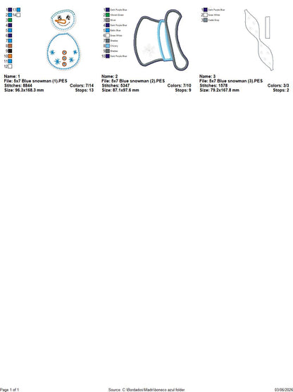 Blue Snowman – ITH Project – Machine Embroidery Design