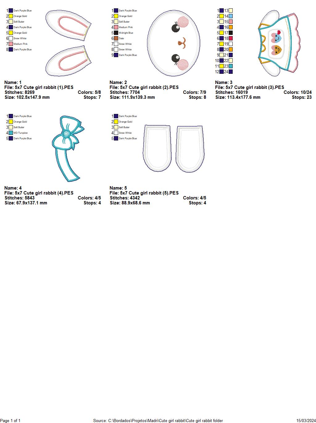 Cute Girl Rabbit - ITH Project - Machine Embroidery Design