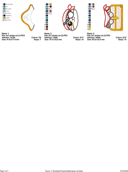 Pirate Cat - ITH Project - Machine Embroidery Design